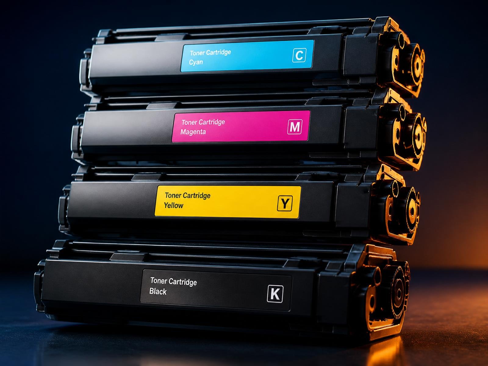 Cartuchos de toner CMYK em stock
